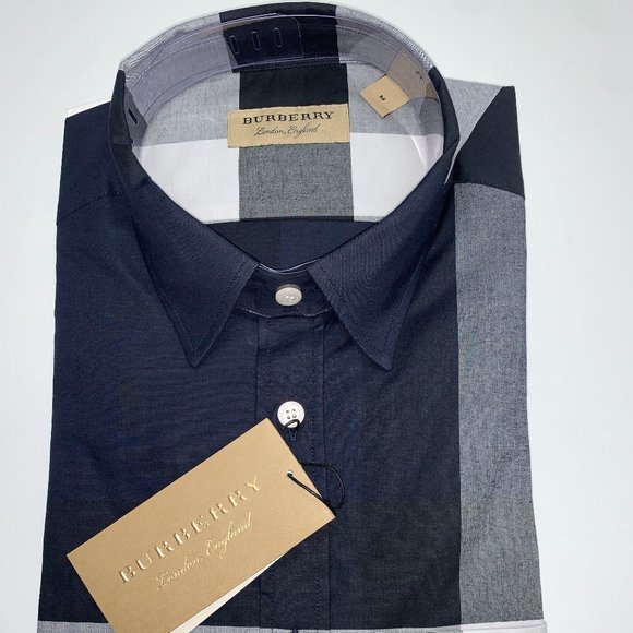 COPY - Burberry men's navy windsor long sleeve button down shirt nova check - Picture 2 of 4